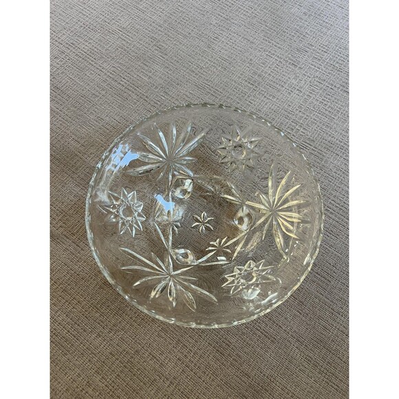 Vintage Clear Pressed Glass Footed Bowl Starburst Sawtooth Rim Candy Nut Dish - Picture 6 of 8